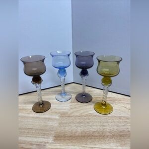 4 Vintage Blefeld & Co "Harlequin" Glasses/Liquor/Cordial Hand Blown in Portugal